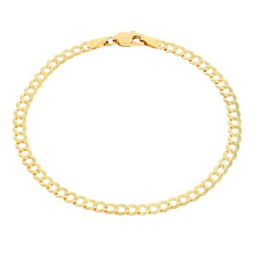 Nuragold 10K Real Yellow Gold Cuban Curb Solid Italian Link Chain Bracelet - 7",4mm