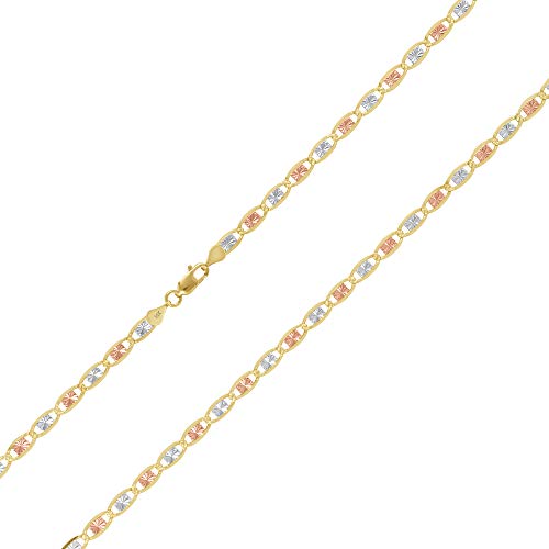 Nuragold 14k Solid Tri Color Gold Valentino 2.6mm Chain Bracelet or Anklet - 7"