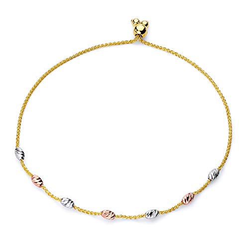 14k REAL Tri Color Gold 5.5" - 7.5" Adjustable Freindship Bracelet - 7.5"
