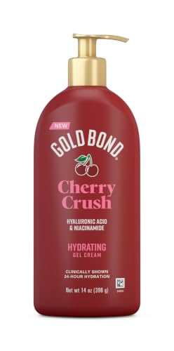Gold Bond Cherry Crush Hydrating Gel Cream, Juicy Cherry Crush Scent, 24-Hour Hydrating Body Lotion with Hyaluronic Acid and Niacinamide, 14 oz.