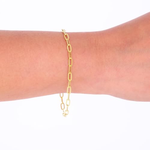 Nuragold 14k Real Yellow Gold 3mm Paperclip Chain Cable Link Bracelet - 8"