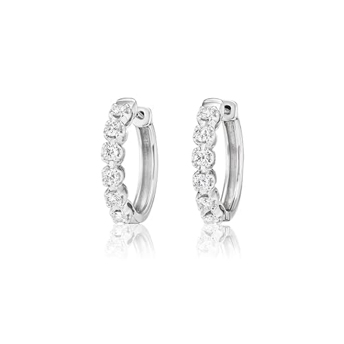 Carbon Atelier IGI Certified 1/2 Carat Lab Grown Diamond Huggie Hoop Earrings for Women in 10K White Gold (I-J, SI1-SI2, 0.50 cttw) Hinged Hoops