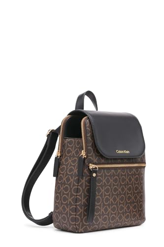 Calvin Klein Reyna Signature Key Item Flap Backpack, Brown/Khaki/Black, One Size