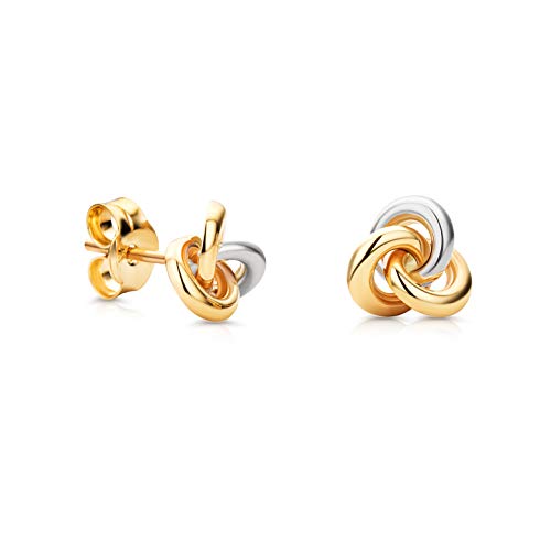 Orovi Stud Earrings for Women, 10k 417 Solid Yellow and White Gold Two-Tone 0.25Inch Knot Design, Secure Post and Butterfly Back, Hypoallergenic Earrings, Delivered in Jewelry Box