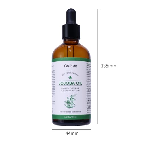 Yeokoe Jojoba Oil Pure Cold Pressed Unrefined Gua Sha for Healthier hair Smoother skin Base Carrier Moisturizing Oil 3.52oz 100ml