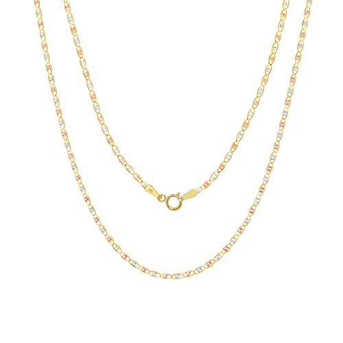 Nuragold 10k Real Tri Color Gold Valentino 1.5mm Thin Anchor Chain Necklace - 20"