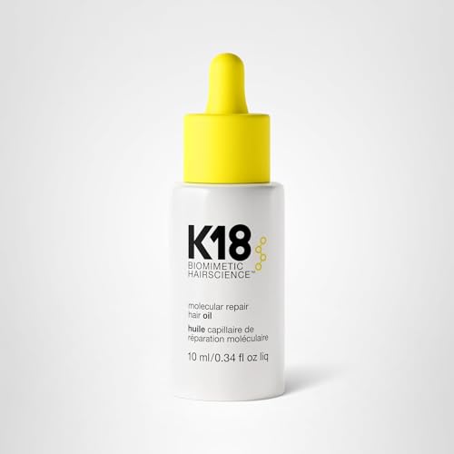 K18 Molecular Repair Hair Oil - Strengthening Peptide Damaged Hair Treatment Oil - 24-Hour Frizz Control + Heat Protectant - Helps Reduce Split Ends + Boost Shine (0.34 Fl oz)