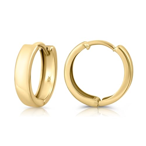 10K Solid Gold Huggie Hoop Earrings, Minimalist Real Gold Hoop Earrings, Simple Everyday Huggie Hoops - Serena Sparkles (10mm Hoops)