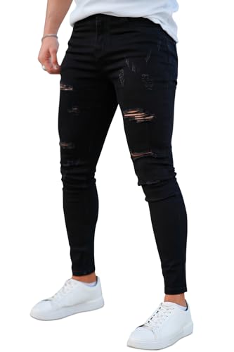 GINGTTO Black Ripped Jeans for Men Slim Fit Stretch Mens Skinny Jeans Elastic Waist 34×30