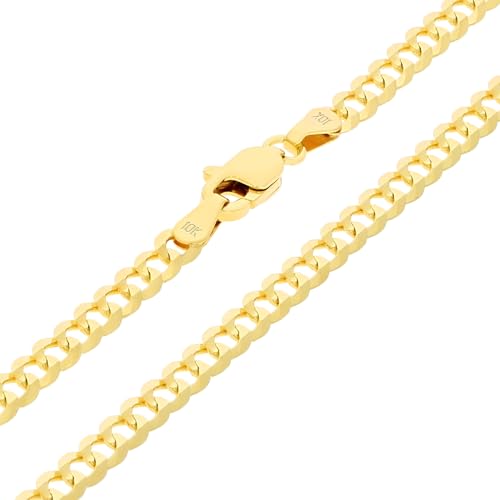 Nuragold 10k Real Yellow Gold Cuban Curb Solid Link Chain Necklace - 4mm - 24"