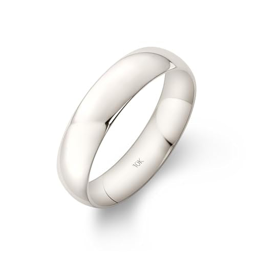 Oxford Ivy Wedding Band Solid 10K White Gold 5mm Comfort Ring, Size 10