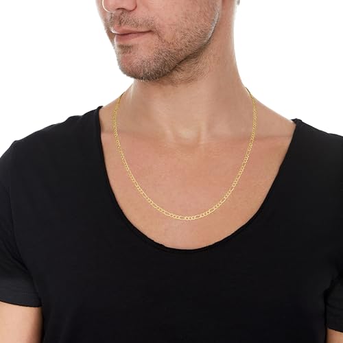 Floreo 14k Yellow Gold 3mm Solid Figaro Chain Link Necklace 18 Inch