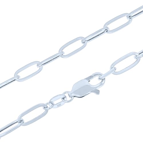 Nuragold 10k Real White Gold Paperclip 4mm Elongated Cable Link Necklace (16"-24") Dainty Italian Jewelry for Men & Women - 20"