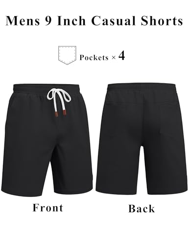 COOFANDY Mens Chino Shorts Cotton Drawstring Dress Shorts 9 Inch Inseam Relaxed Fit Stretch Casual Shorts Black