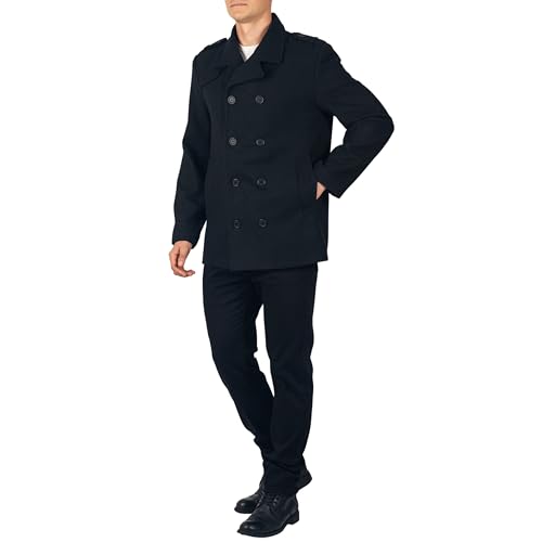 Alpine Swiss Jake Mens Wool Pea Coat Double Breasted Jacket Black XL
