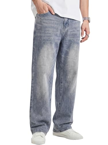 JMIERR Mens Denim Baggy Jeans Relaxed Fit Work Pants for Men Outdoor Casual Quiet Luxury Pants, L, Stone Blue