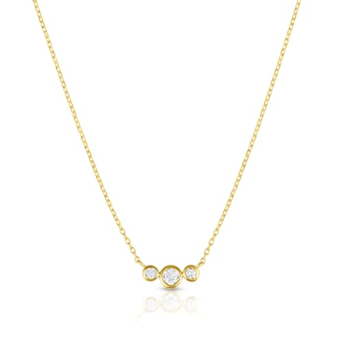 MAX + STONE Trio 10K Yellow Gold Diamond Pendant Necklace for Women | Lab Grown Small Diamonds Necklaces with 18-20 inch Chain