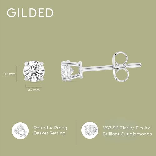 Gilded Lab Diamond Stud Earrings in 10K White Gold | 1/4 ct, Round