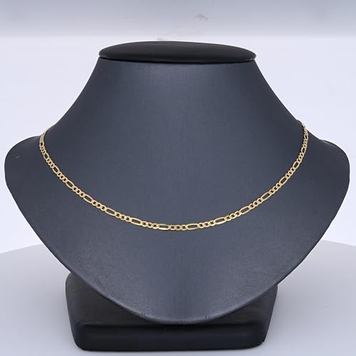Nuragold 14k Real Yellow Gold Figaro Link 2.5mm Chain Necklace (16"-26") - 26"