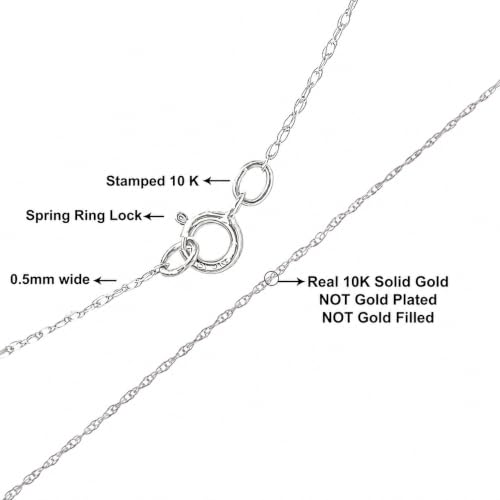 Haus of Brilliance Solid 10K White Gold 1/2 mm Slim and Dainty Rope Chain Necklace, Unisex Chain - Size 16" Inches