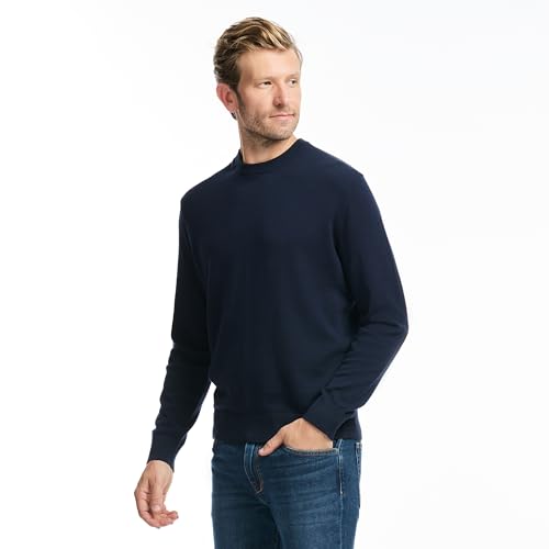 SAKS Fifth Avenue Men's Jersey Stitch Crewneck Sweater, Premium Cotton Blend Knit Top, Classic-Fit & Richly Detailed, Navy, L