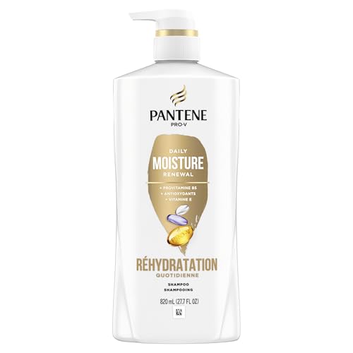 Pantene Shampoo, Daily Moisture Renewal with Vitamin E - Pro-V Nutrients for Dry, Color-Treated, Straight to Curly Hair, 72-Hour Hydration & Softness, Paraben Free, 27.7 Fl Oz