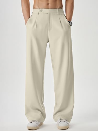 JMIERR Mens Baggy Casual Dress Pants Lightweight Pleated Old Money Wide Leg Pants Loose Relaxed Fit Trousers