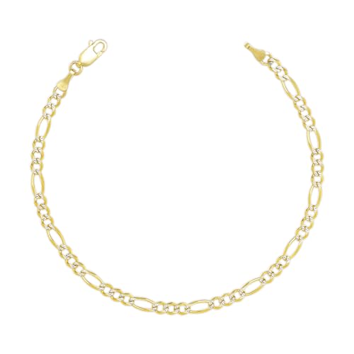 Floreo 10k Yellow Gold and White Gold 2.5mm Solid Two-Tone Figaro Chain Bracelet or Anklet 7 Inch