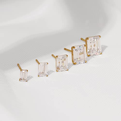 DIAMONBLISS 10K or 14K Real Solid Gold Stud Earrings for Women | White or Yellow Gold Emerald Cut Solitaire Studs | 0.5 to 4 Carat Cubic Zirconia CZ Diamond Simulant