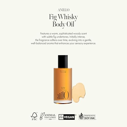 ANILLO Argan Jojoba Body Oil for Dry Skin, Fig Whisky Scent, 3.38 fl oz