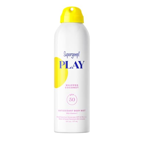 Supergoop! PLAY Antioxidant Body Mist w/Vitamin C - 6 fl oz - SPF 50 PA++++ Broad Spectrum Sunscreen - Body Spray - Great for Active Days - Whipped Coconut