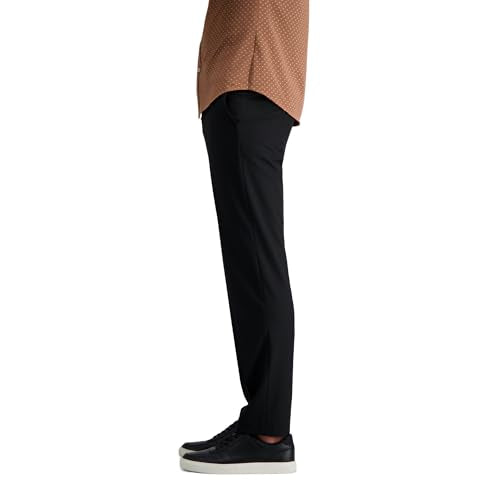 Haggar J.M Men's Stretch Superflex Waist Slim Fit Flat Front Dress Pant, Black, 30Wx30L