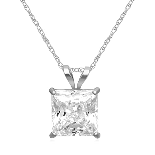 Jewelili 10K White Gold Cubic Zirconia Pendant Necklace for Women