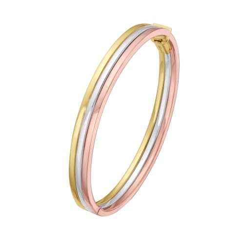 Floreo 14k Tri-Color Gold 7.3mm Triple Layered Bangle Bracelet, 7 Inch