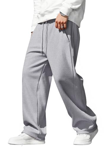 JMIERR Mens Baggy Sweatpants Drawstring Wide Leg Sweat Pants with Pockets Quiet Luxury Big and Tall, 3XL, Light Grey