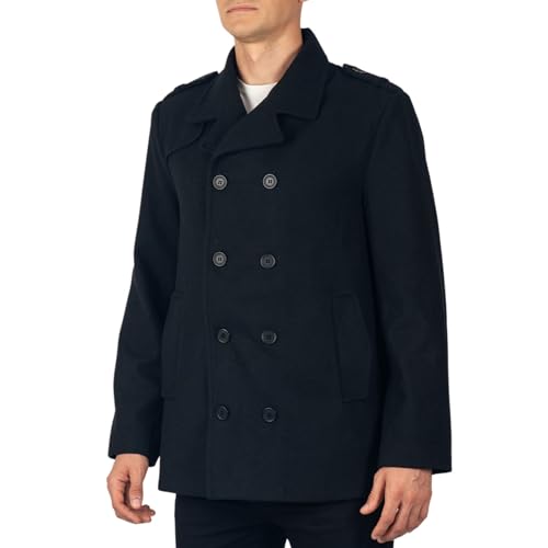 Alpine Swiss Jake Mens Wool Pea Coat Double Breasted Jacket Black XL