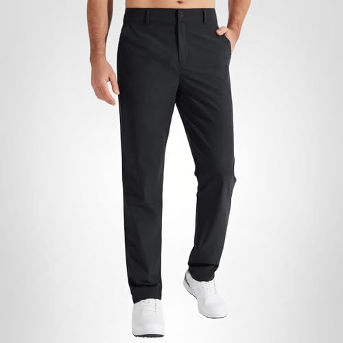 Libin Mens Golf Pants Classic Fit Stretch Work Dress Pants 32" Quick Dry Lightweight Business Casual Trousers Comfort Water Resistant, Black, 40W x 32L