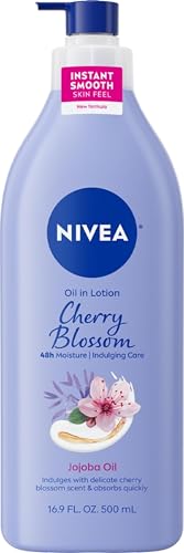 NIVEA Oil Infused Cherry Blossom and Jojoba Oil Body Lotion for Women, Fast-Absorbing and Non-Greasy Cherry Blossom Scented Lotion Moisturizes for 48 Hours, 16.9 Fl Oz Pump Bottle