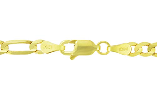 Nuragold 14k Real Yellow Gold Figaro Link 4.5mm Chain Bracelet (7"-9") - 7"