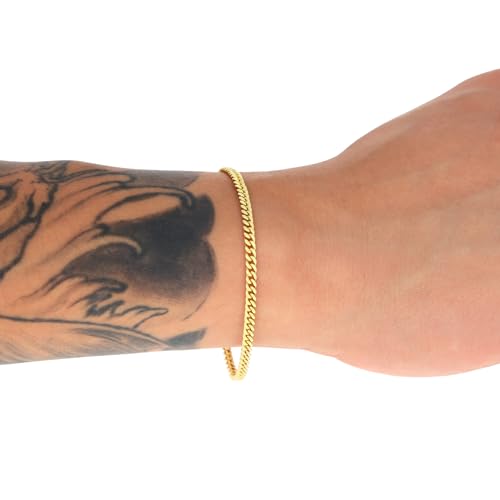 Nuragold 14k Real Yellow Gold Miami Cuban Lightweight Link 3mm Chain Bracelet or Anklet (7"-9") Italian Jewelry for Men & Women - 7"