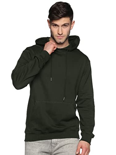 Klizzer Luxury Men's 100% Cotton Pullover Hoodie, Fleece Heavyweight Hooded Sweatshirt With Front Pocket (Forest Green, L)