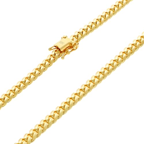 Nuragold 18k Real Yellow Gold Miami Cuban Link 4mm Solid Chain Bracelet - 7.5"
