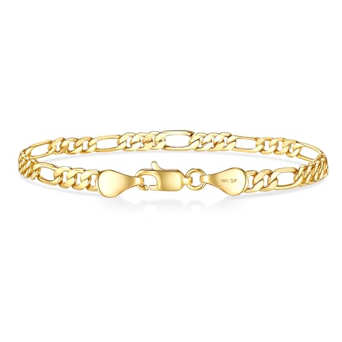 LUCA SMITH Gold Bracelets for Women & Men 14K Gold Figaro Bracelet 7.5in