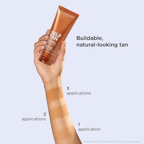 Clarins NEW Self-Tanning Milky Lotion | Self Tanner for Face and Body | Buildable, Streak-Free, Long-Lasting, Natural, Sun-Kissed Glow | 24H Hydration*| Contains Aloe Vera & Glycerin | 4.5 Ounces