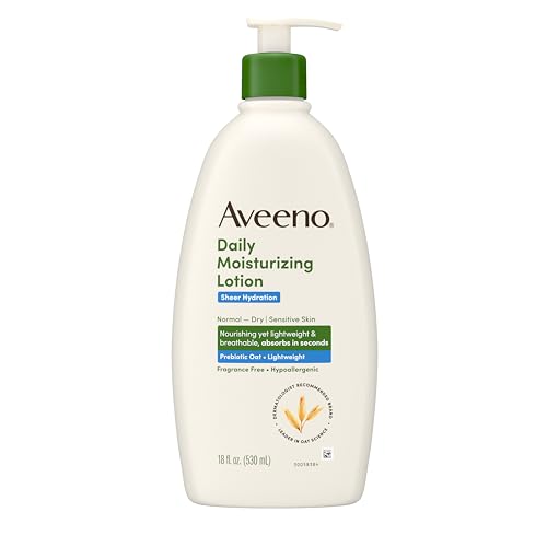 Aveeno Daily Moisturizing Sheer Hydration Fragrance-Free Lotion with Prebiotic Oat for Dry Skin, Lightweight, Non-Greasy and Fast-Absorbing Body Lotion Nourishes Skin with 48-Hour Moisture, 18 Fl Oz