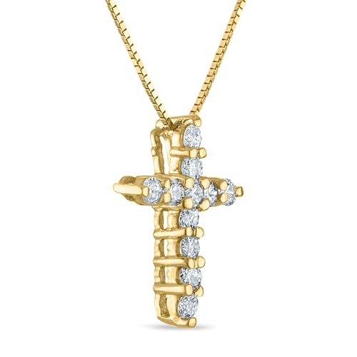 The Brothers Jewelry Co. Lab Grown Diamond Cross Necklace in 10K Solid Gold (0.25–1 ct. tw.) with 18-inch Box Chain (10K Yellow Gold, 0.50 CTTW)