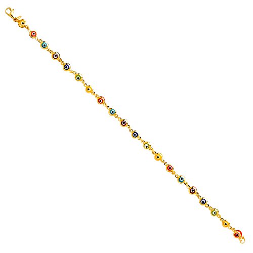 14k REAL Yellow Gold Mixed Color Evil Eye Bracelet - 7"