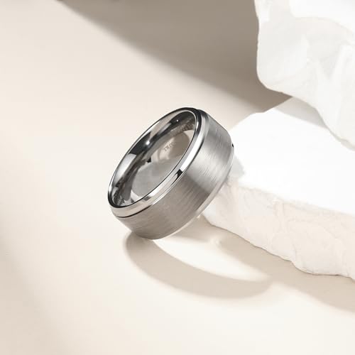 King Will Men Silver Tungsten Wedding Band 8mm Size 10.5