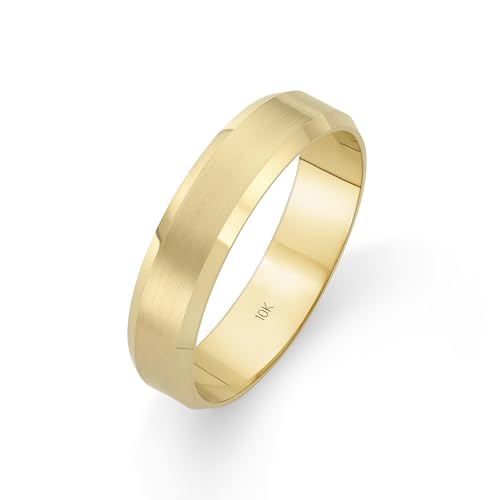 Oxford Ivy Wedding Band Solid 10K Yellow Gold 5mm Beveled Ring, Size 9