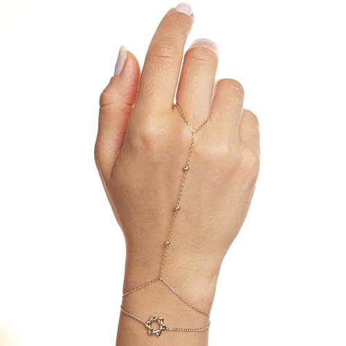Gelin Dainty Beaded Hand Chain Bracelet for Women in 10K Solid Gold, Adjustable